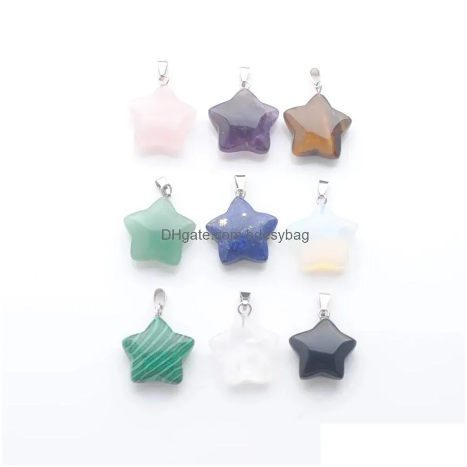 natural gem star charms dangle pendants lapis lazuli amethysts rose quartzs opal beads for earrings jewelry making fashion bn403