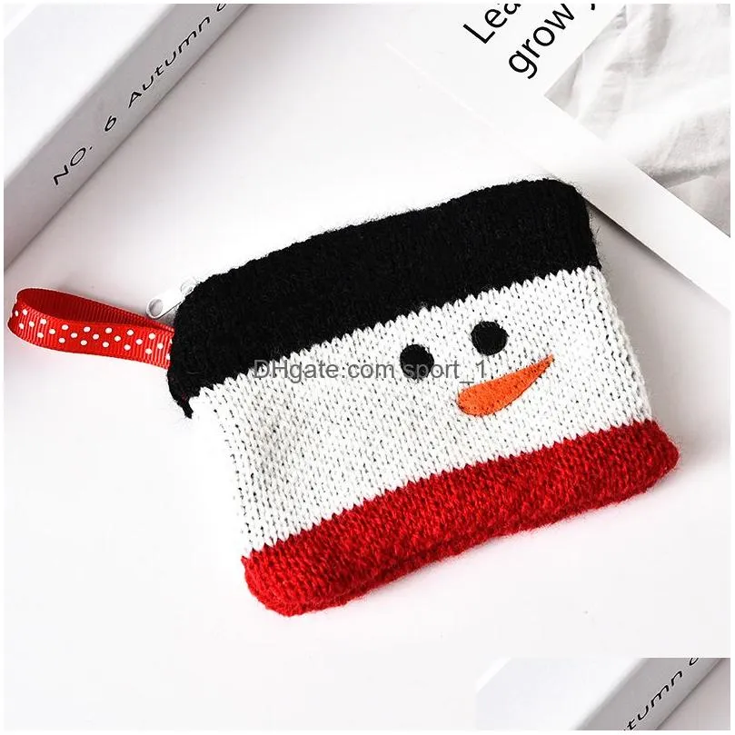 christmas wallet storage bag keychain creative elk decoration knitted cartoon coin purse children zipper bags