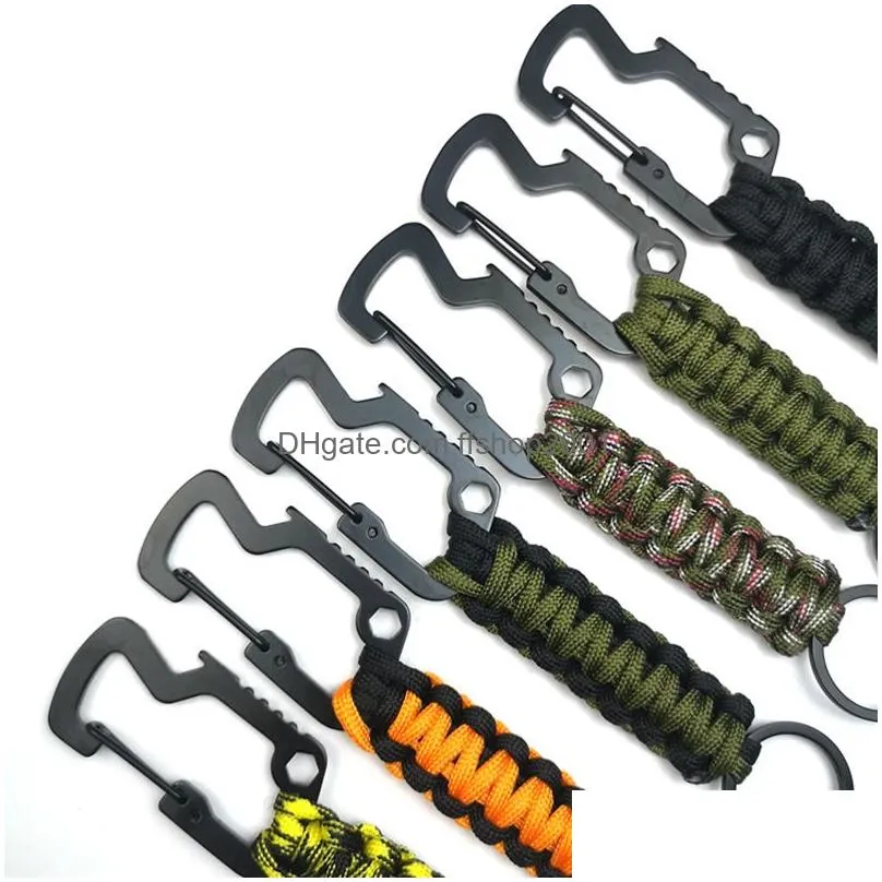 portable outdoor braided umbrella cord keychain bottle opener multifunctional carabiner keyring pendant wilderness survival tool 6