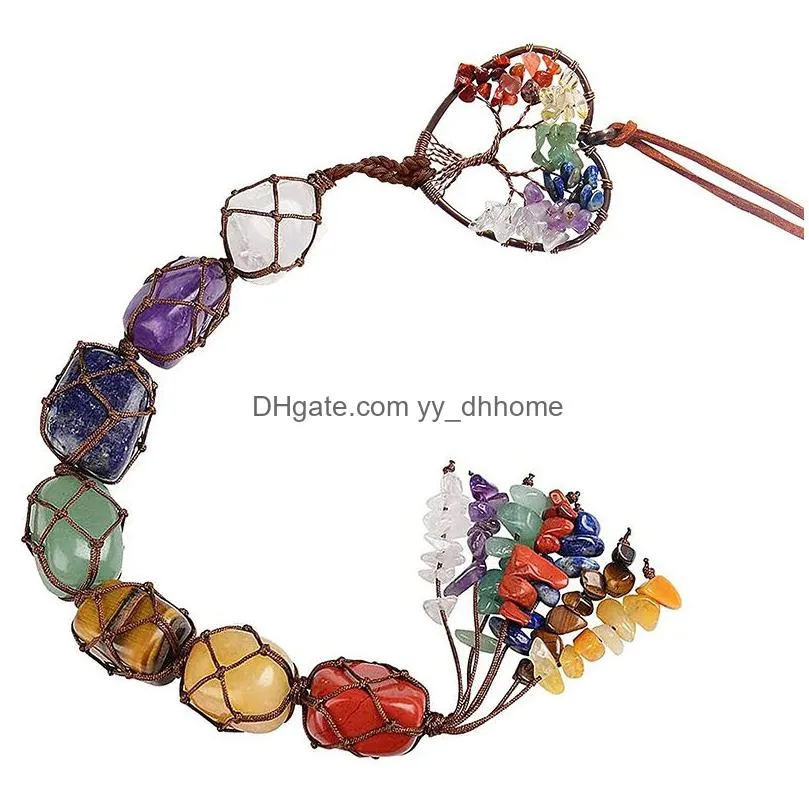 crystal stone pendant party favor handwoven gravel natural life tree car interior decoration accessories