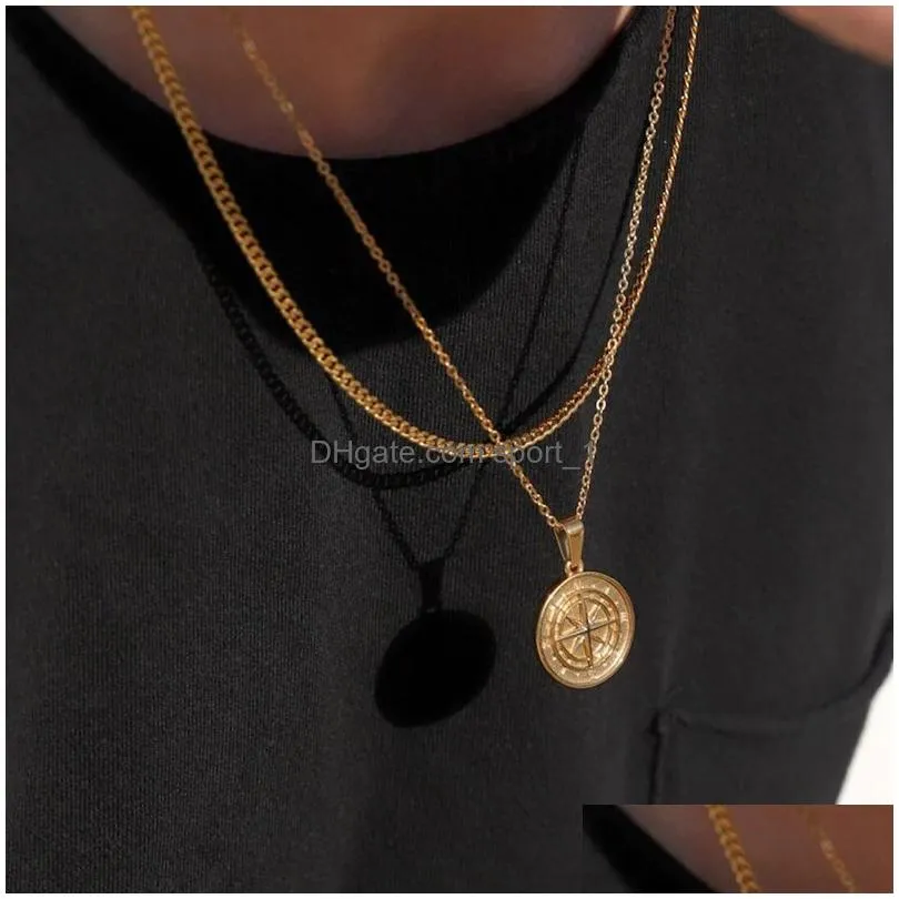 vintage compass pendant necklace personalized mens hip hop necklaces fashion accessories