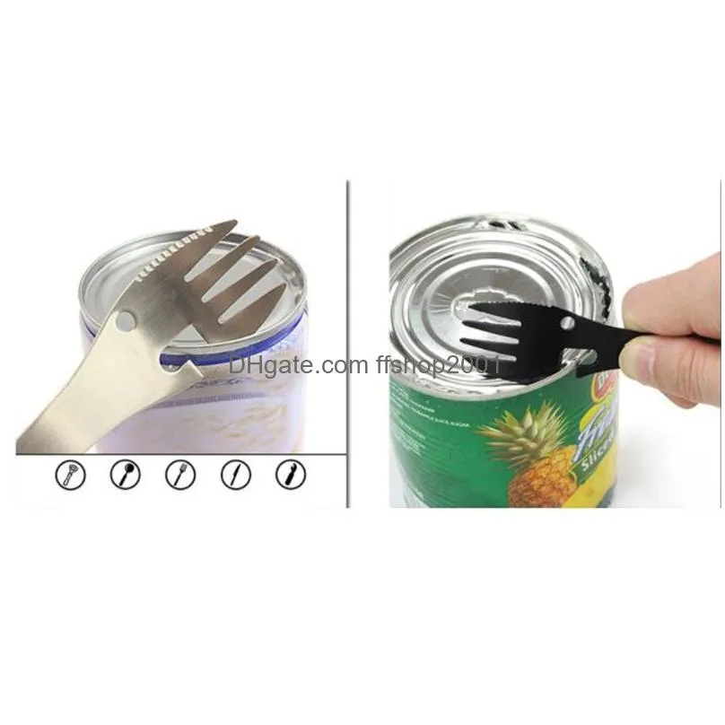 outdoor portable multifunctional tableware stainless steel spoon 5 in 1 beer bottle opener household can openers cutlery set