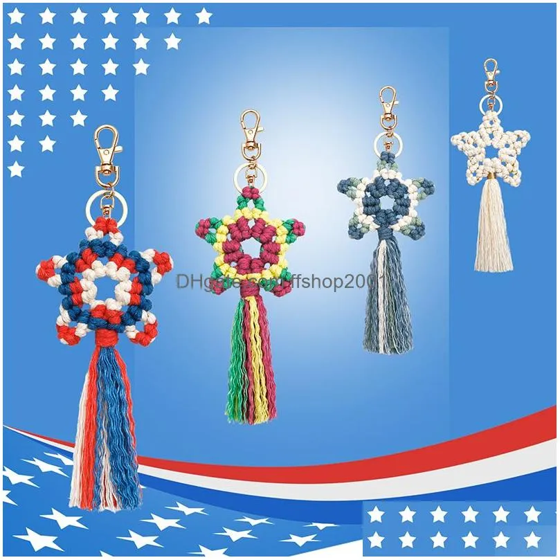 bohemia hand woven keychain cotton rope american independence day tassel keychains ladies bag decoration pendant key chain keyring