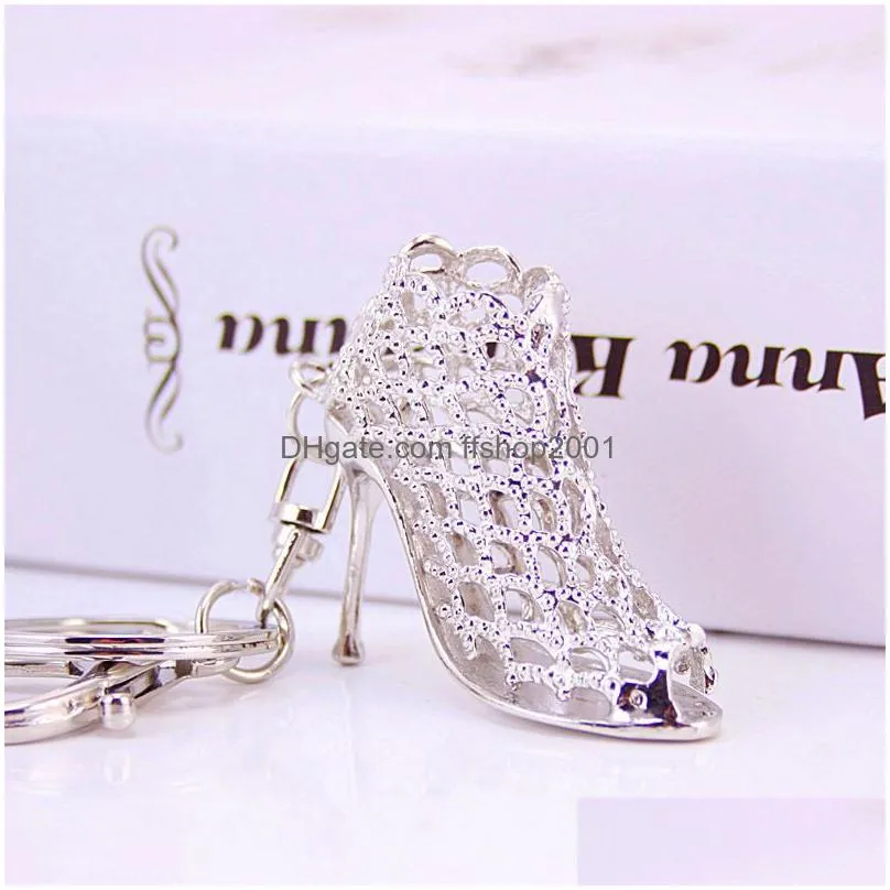 crystal hollow highheeled shoes keychain metal car keychains womens bag accessories key chain