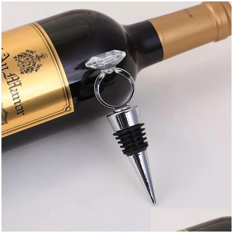 crystal diamond ring wine stoppers home kitchen bar tool champagne bottle stopper wedding guest gift gifts box packaging