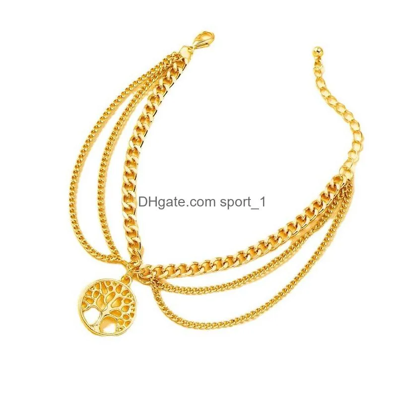 round life tree anklets fashion accessories multi layer alloy feet chain bracelet creative gift