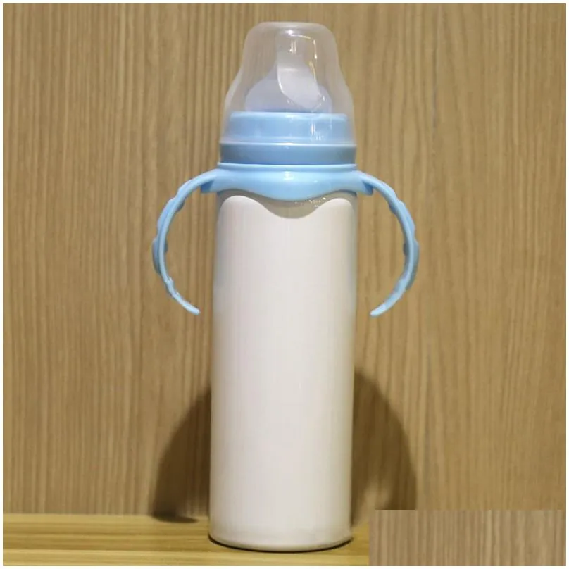 portable blank sublimation baby water bottle 8oz stainless steel straw feeding bottles diy thermos cup with handle kettle