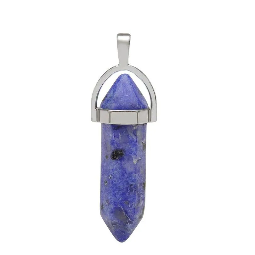 natural crystal stone pendant necklace hand carved creative hexagonal column gemstone necklaces fashion accessory with chain