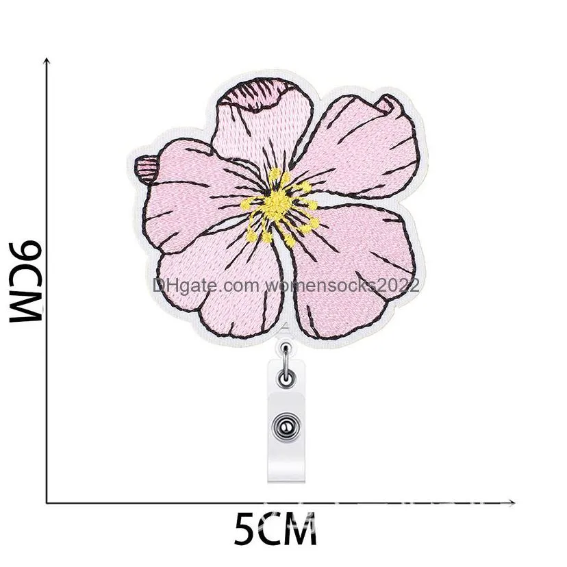 notions butterfly emboridered retractable badge reels holder with alloy alligator clip cute pink love heart resin id card decorative badge name tag