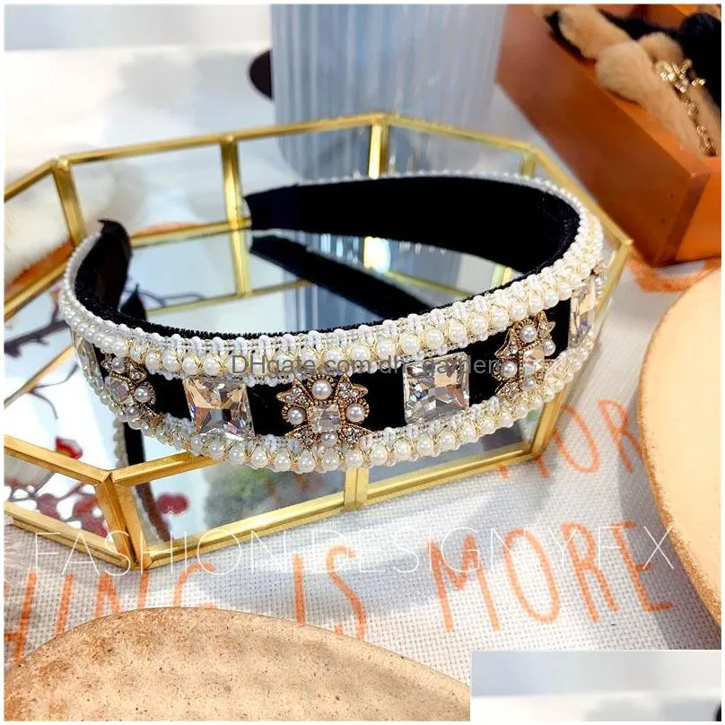 korean handmade rhinestone band pearl headband hair accessories female online influencer allmatch out hairs pressing hairpin headdress hair