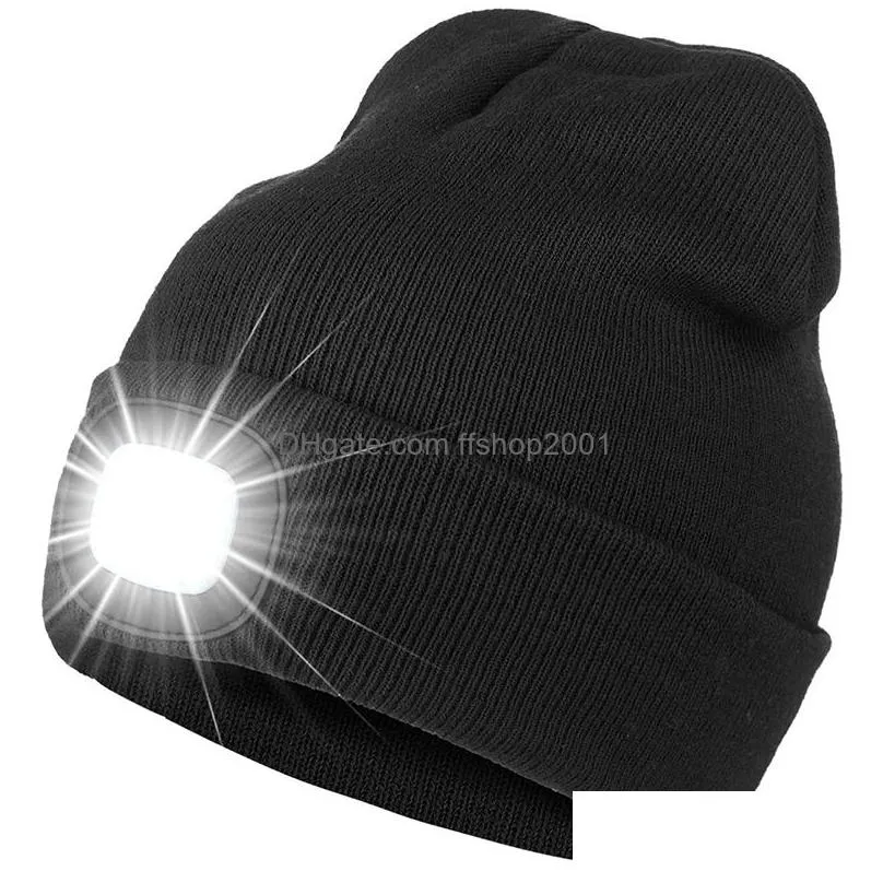 led knitted hats outdoor fishing running luminous hat climbing cap christmas gift