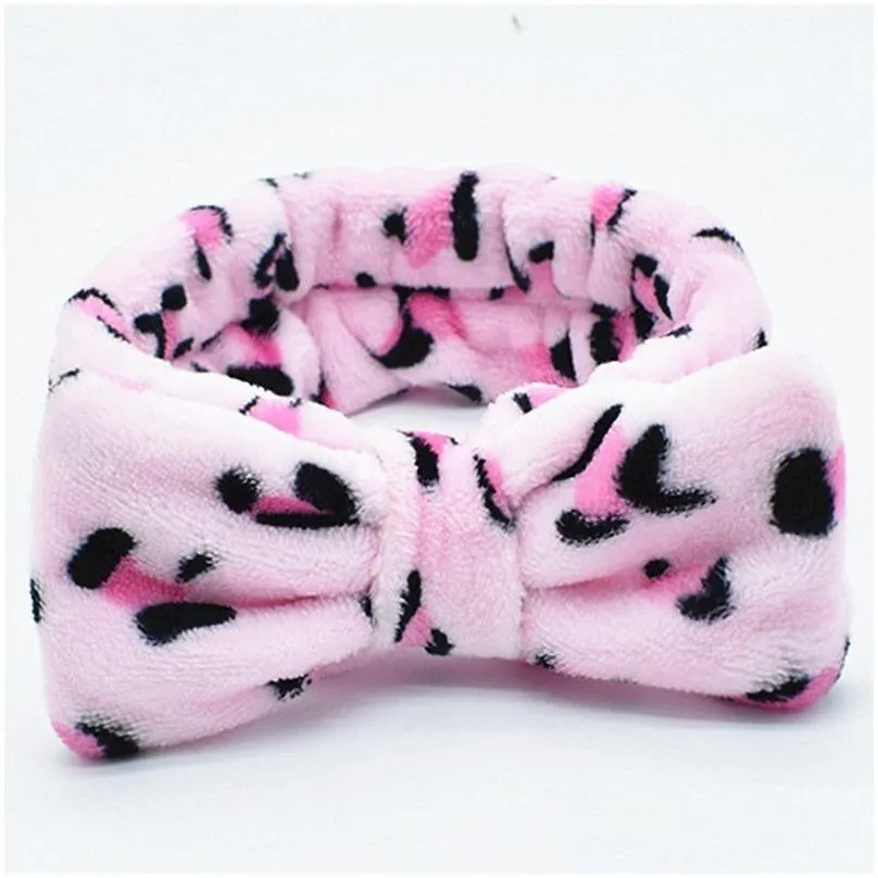 leopard headband party favor coral fleece ladies wash face headbands bow hair band 6 colors