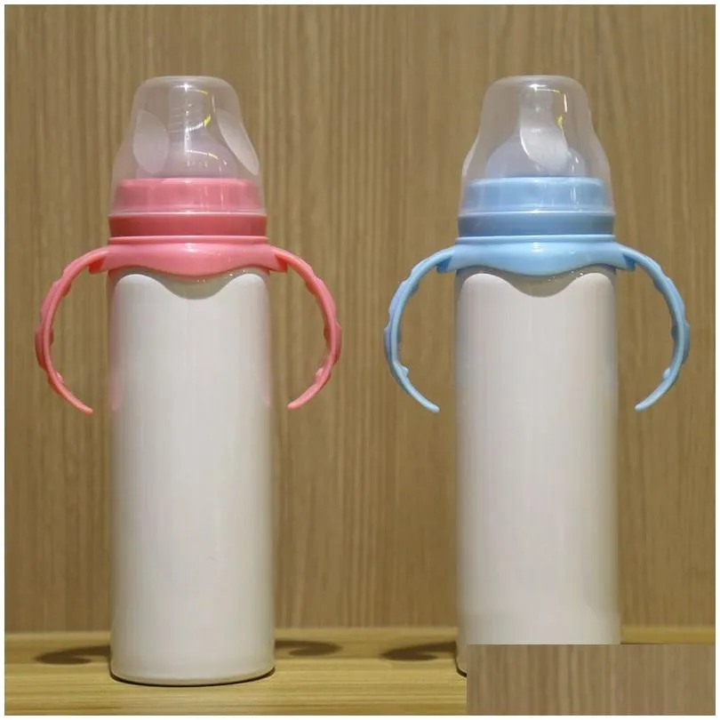 portable blank sublimation baby water bottle 8oz stainless steel straw feeding bottles diy thermos cup with handle kettle