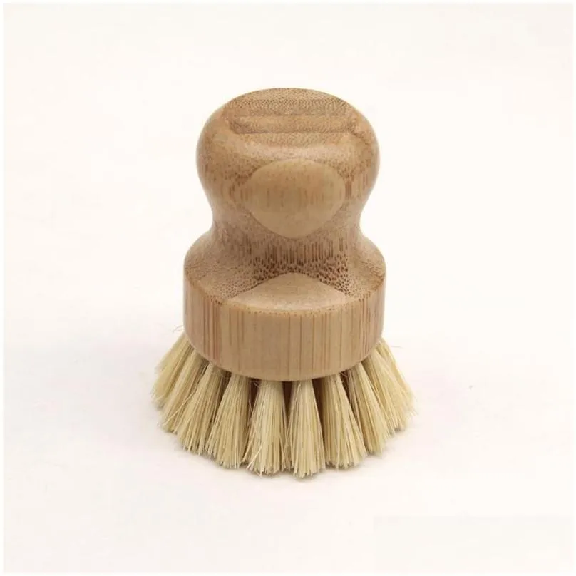 kitchen cleaning brush portable round handle wooden brushes for pot sisal palm dish bowl pan chores clean tool dhs