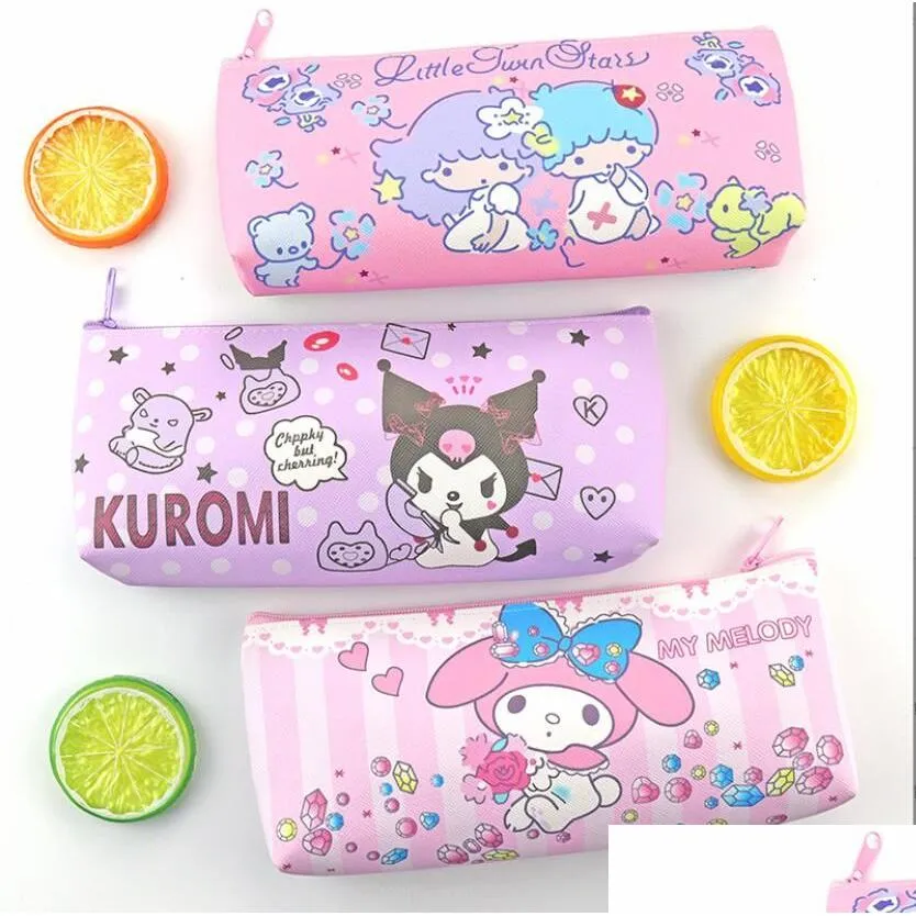 fashion cute pink purple kuromi melody pencil bag big capacity cinnamoroll zipper bag accessories 4 styles 21x10.5x3cm