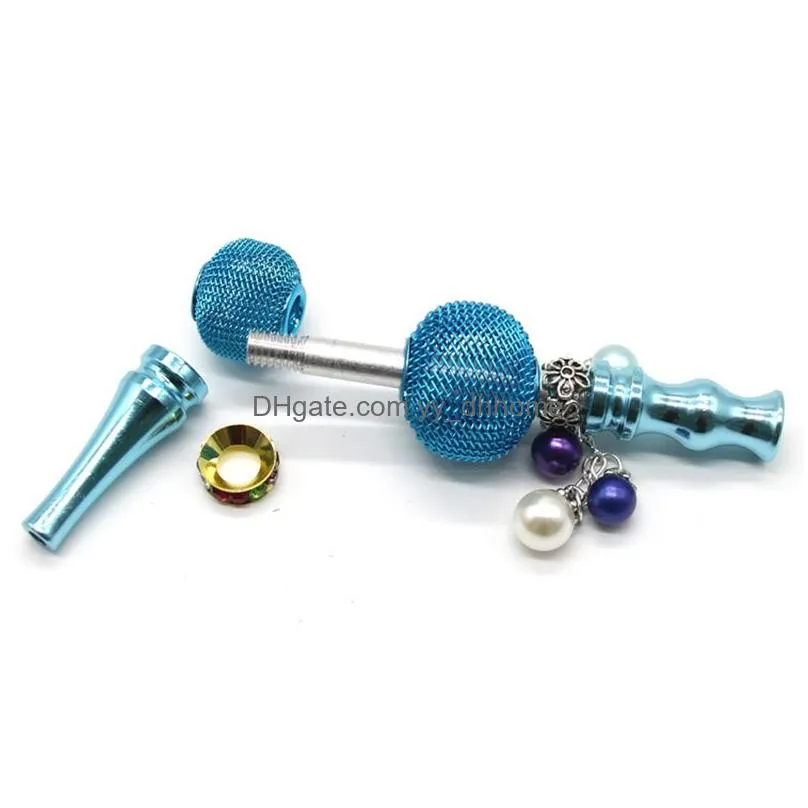 hookah mouth portable smoking pipes crystal inlaid metal pendant shisha filter cigarette holder lantern shape 8 colors