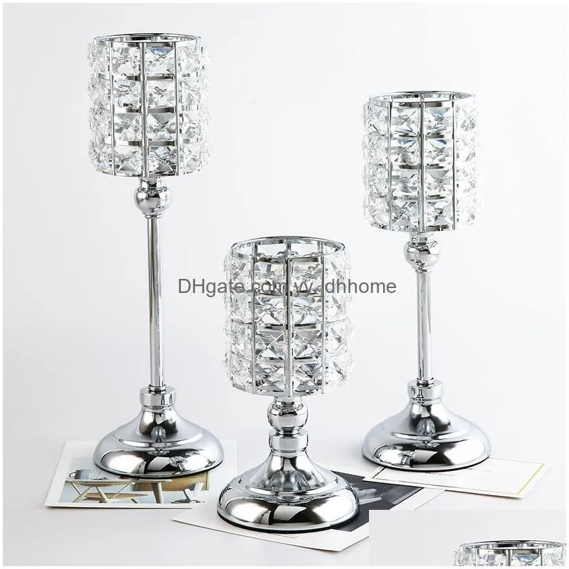 golden crystal candle holder creative metal vertical candlestick wedding christmas holiday candelabrum home decoration ornaments s/m/l