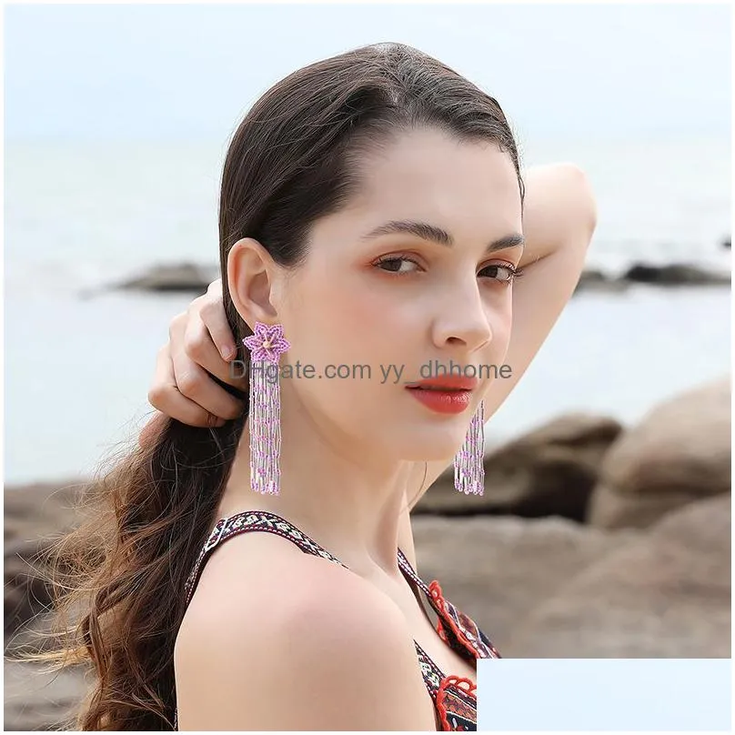 hand woven rice bead tassel earrings charm bohemian beach earrings ear studs fashion accessories