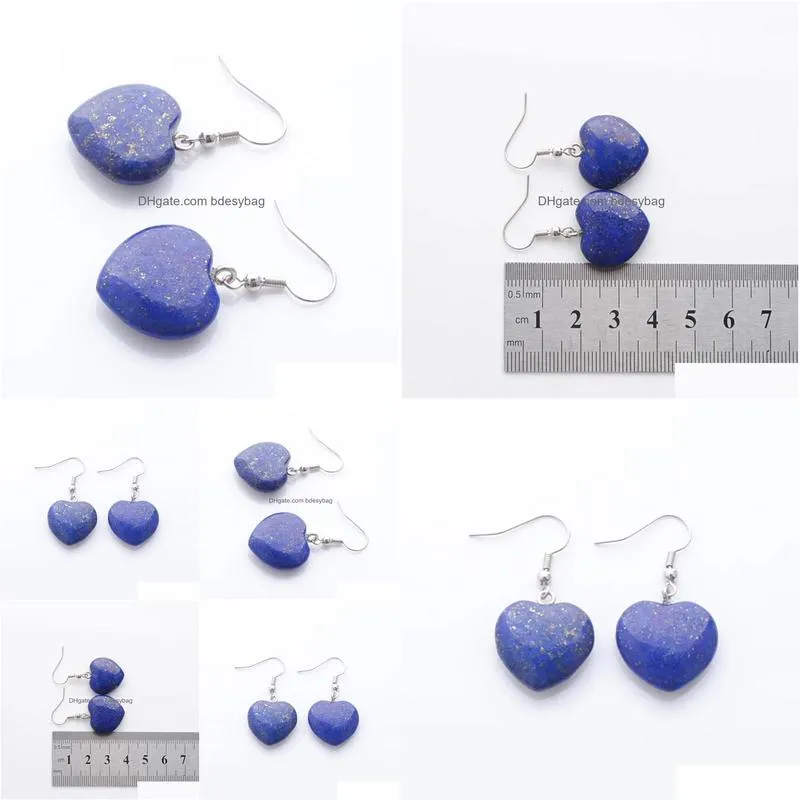 natural lapis lazuli beads stone dangle chandelier earrings for women romantic heart shaped pendant hanging earring fashion jewelry