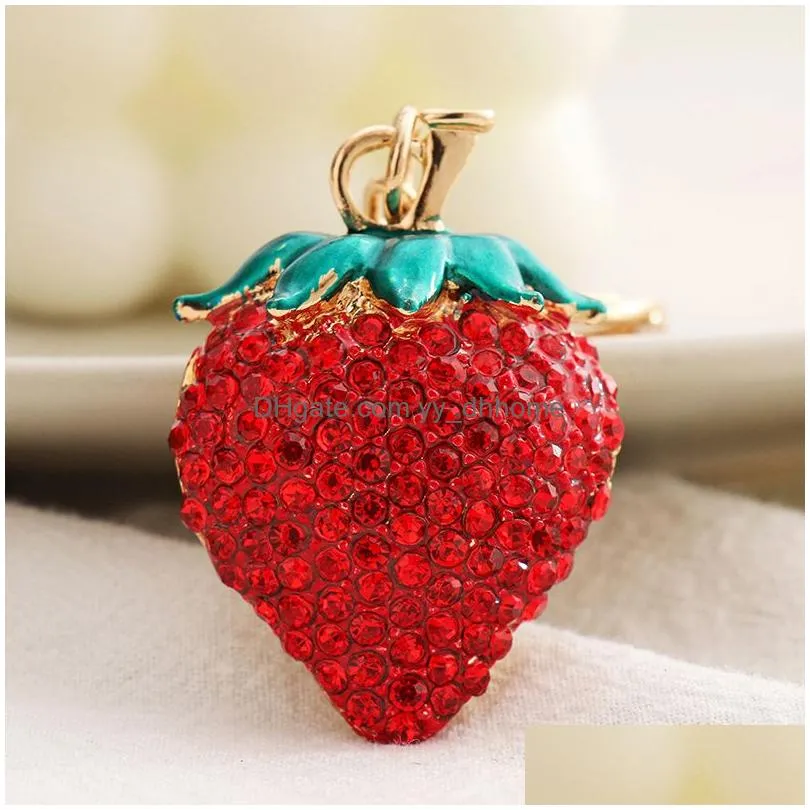 diamond strawberry keychains cartoon fruit keychain ladies bag decoration pendant fashion accessories key chain