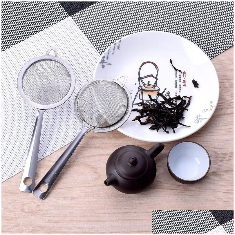 stainless steel tea strainer tool fine filter colander with handle fiour sieve household baking teas set accessories