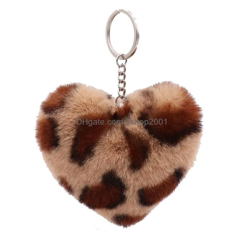 leopard plush keychain pendant creative heart shaped plush ball key chain ladies bag decoration keyring