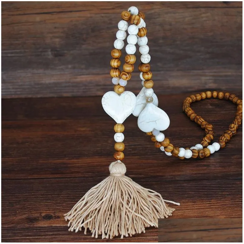 wooden beadeds tassel necklace natural crystal pendant necklace beaded necklaces ladies fashion accessories
