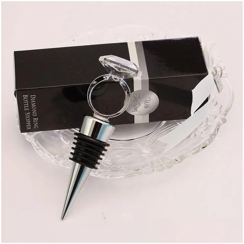 crystal diamond ring wine stoppers home kitchen bar tool champagne bottle stopper wedding guest gift gifts box packaging