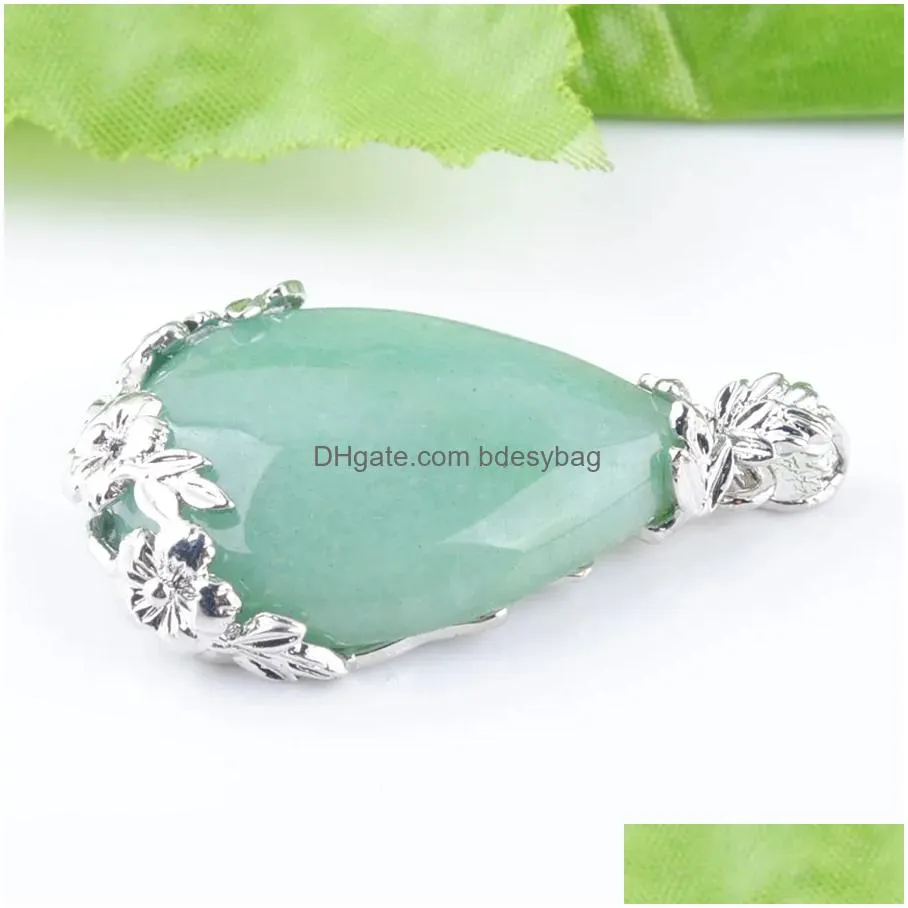 natural gem stone pendant teardrop aventurine love beads reiki chakra healing pendant necklace chain jewelry n3467