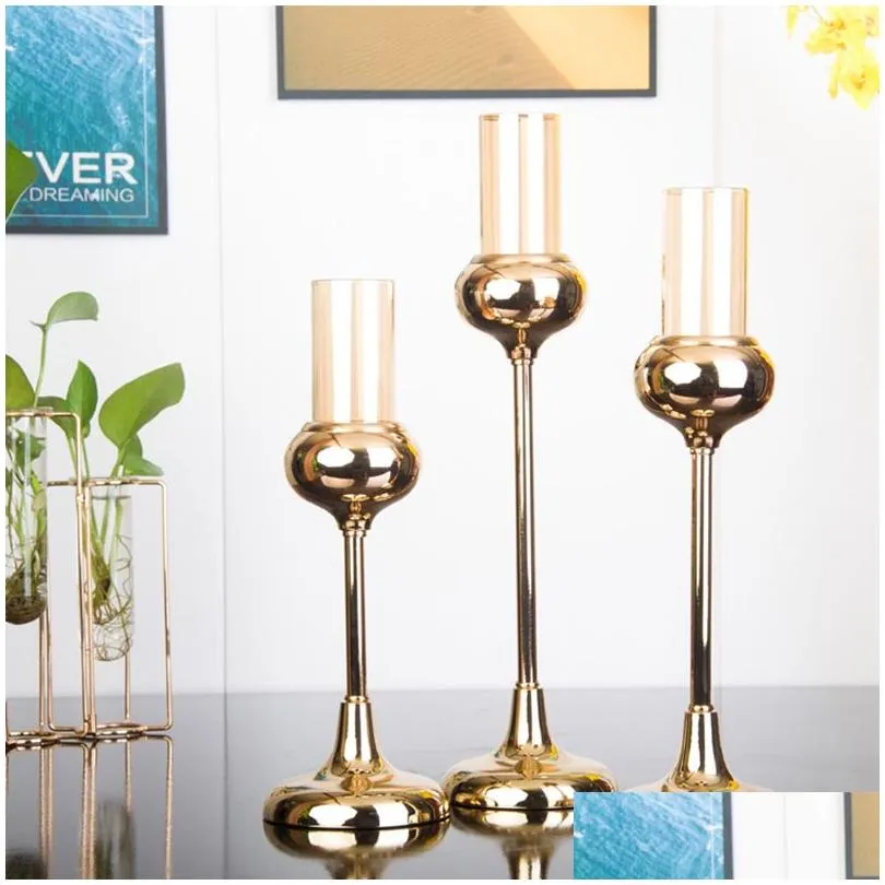 gold candle holders ornaments wedding decoration romantic metal candlestick home table candlelight dinner supplies
