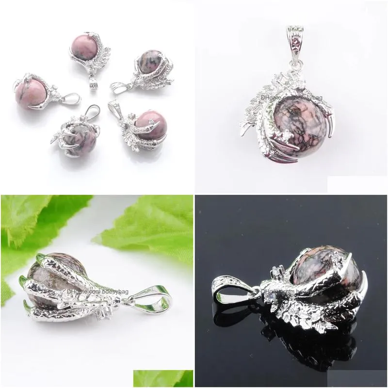 natural stone rhodochrosite pendants round ball bead dragon claw crystal reiki chakra women dangle pendant gift n3110