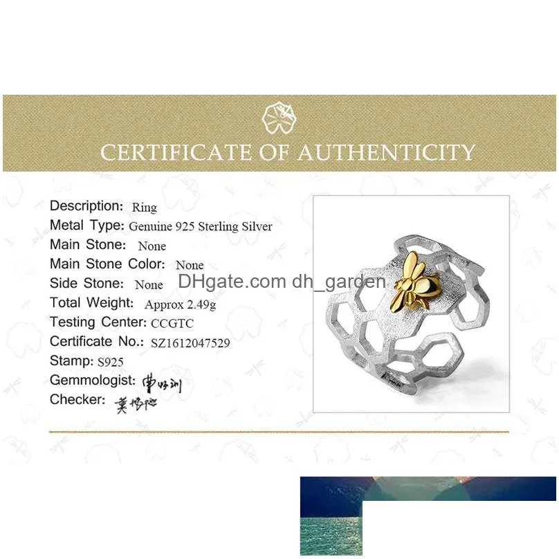 lotus fun real 925 sterling silver 18k gold bee rings natural designer fine jewelry home guard honeycomb open ring for women factory price expert design