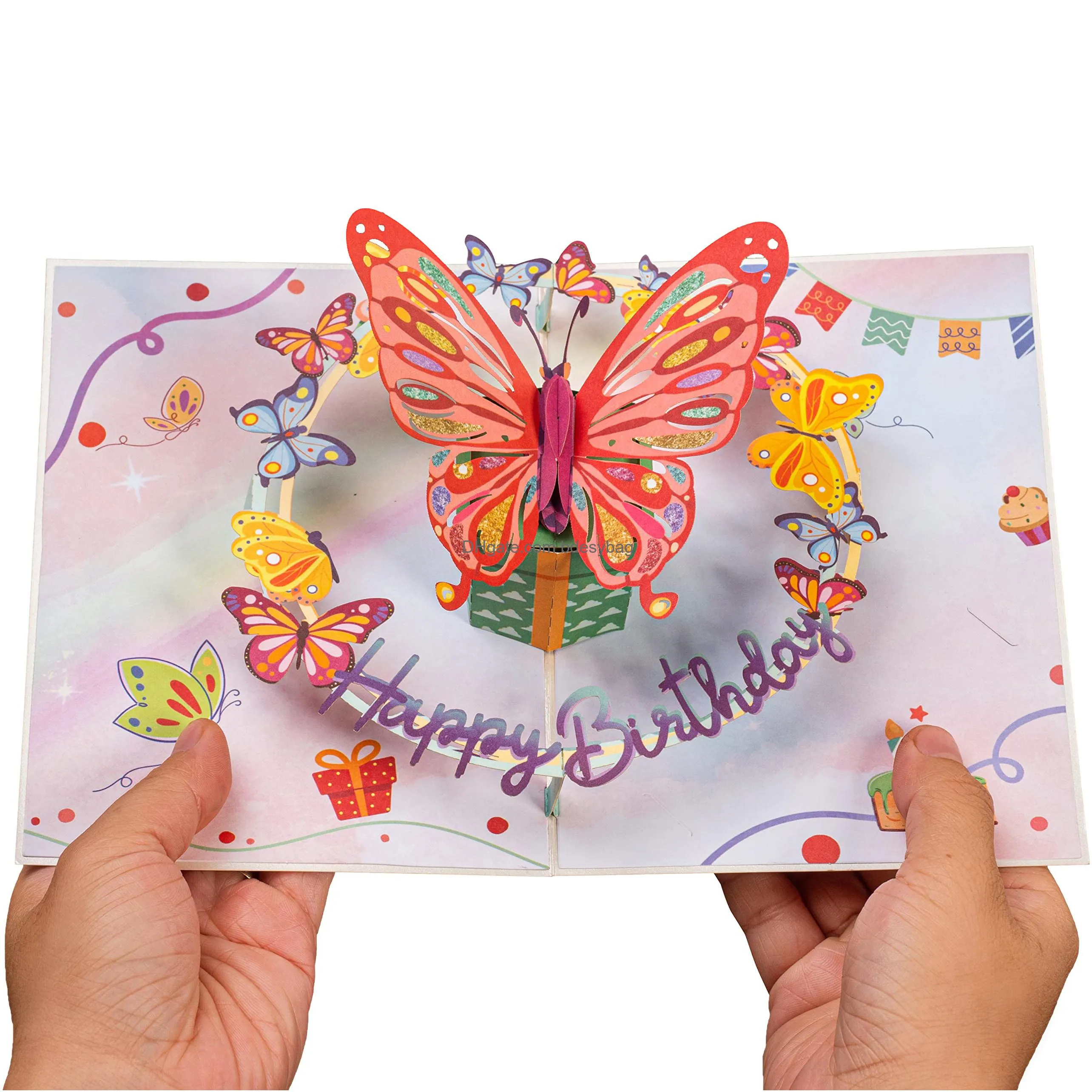 3d  up birthday card butterfly for adults and kids 5 x 7 cover includes envelope and note tag