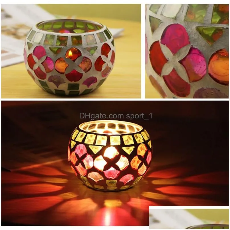 colorful mosaic candle holders round glass wedding candlestick christmas home table decoration ornament