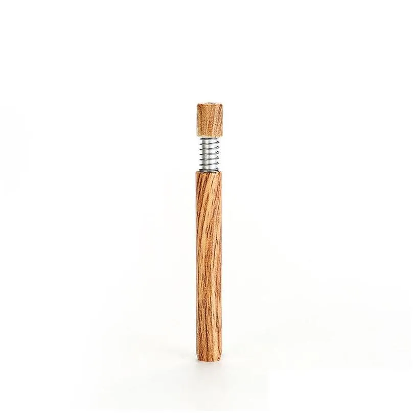 wooden grain metal pipe press spring straight pipe household smoking accessories