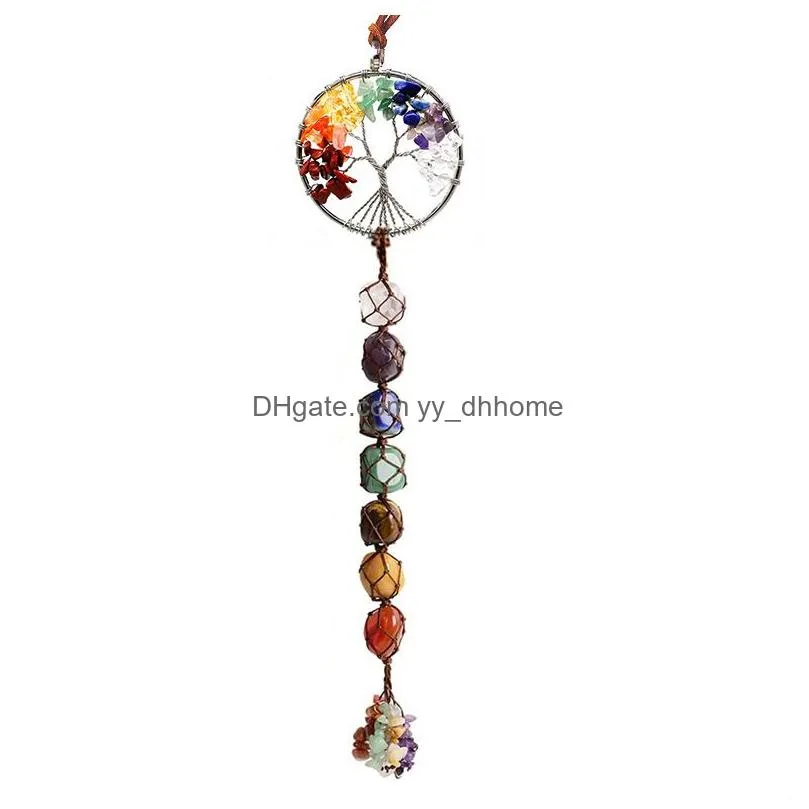 crystal stone pendant party favor handwoven gravel natural life tree car interior decoration accessories