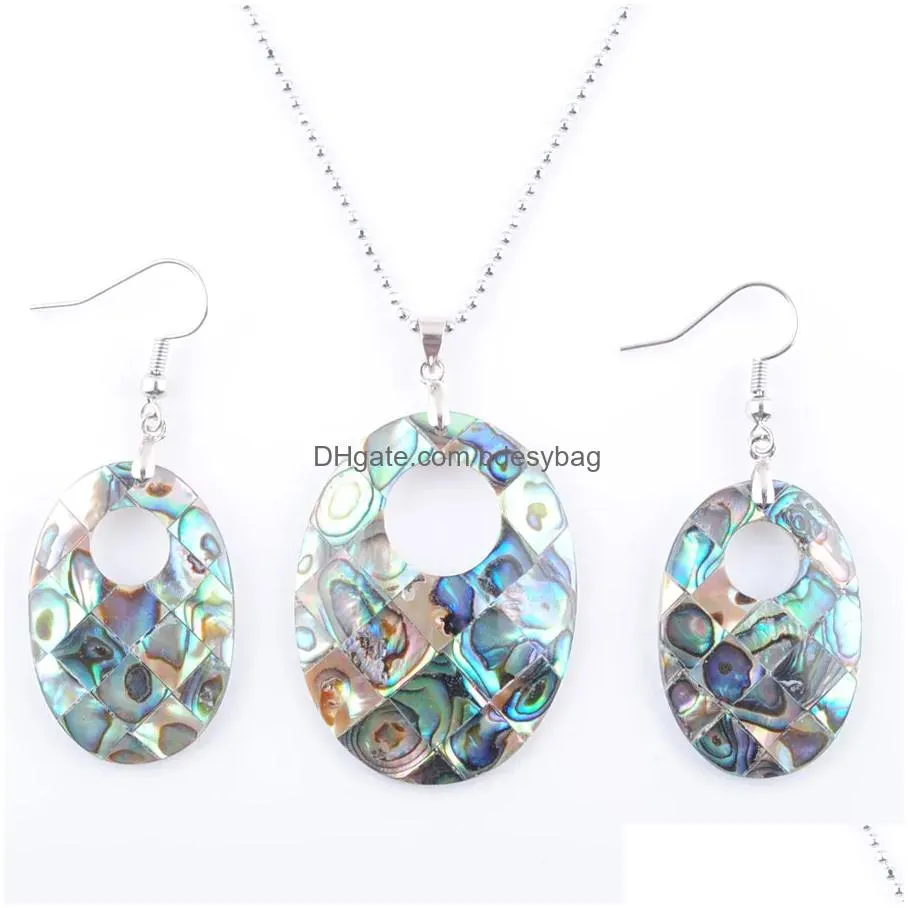 natural paua abalone shell fashion jewelry set for women party gift beads dangle pendant dangle hook earring bq300