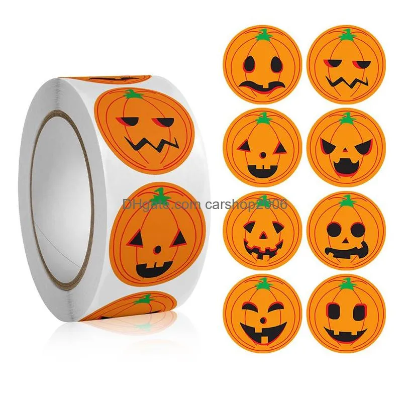 halloween stickers gift wrap 500pcs/roll horror pumpkin round candy wrapping sticker halloween decoration 2.5cm