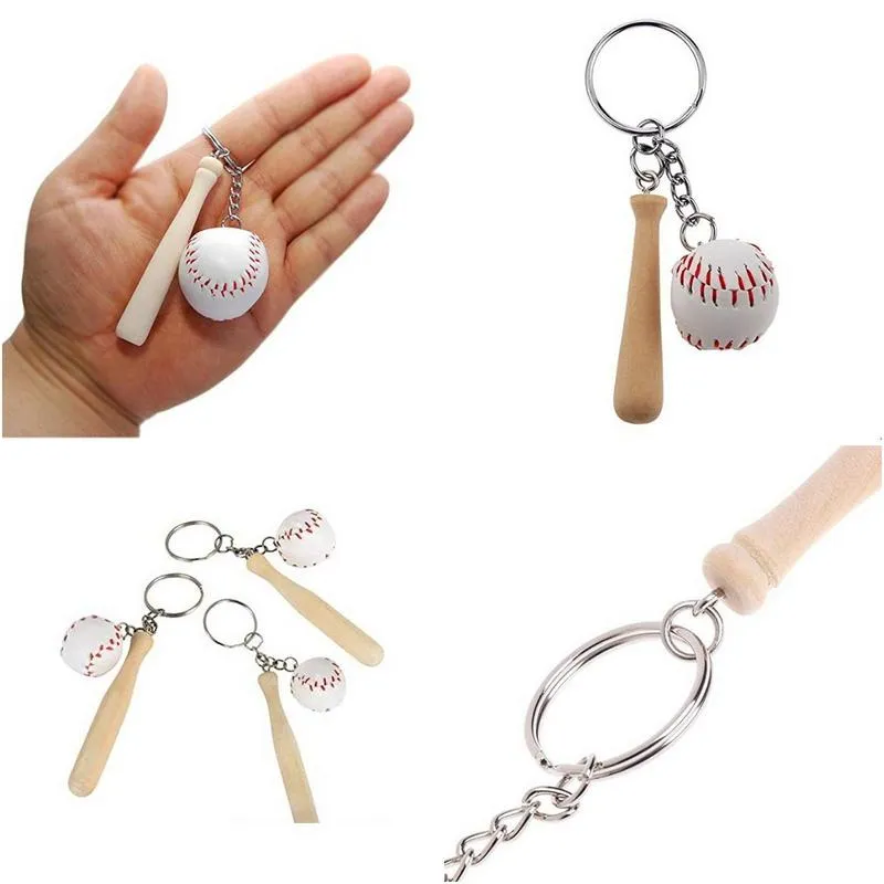 mini baseball keychain pendant creative small wooden stick key chain luggage decoration crafts keyring
