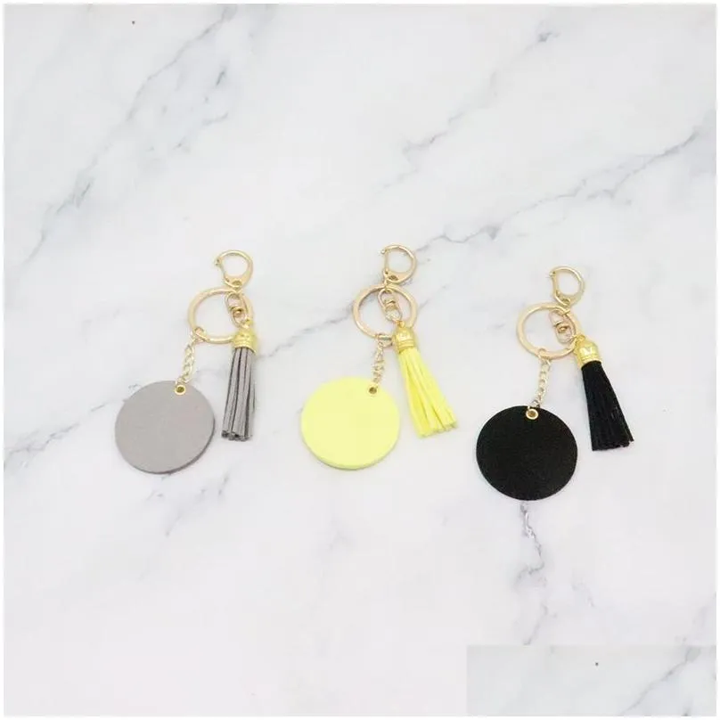 fashion tassel keychains solid color metal keyring luggage decoration keychain pendant diy gift key chain 10 colors