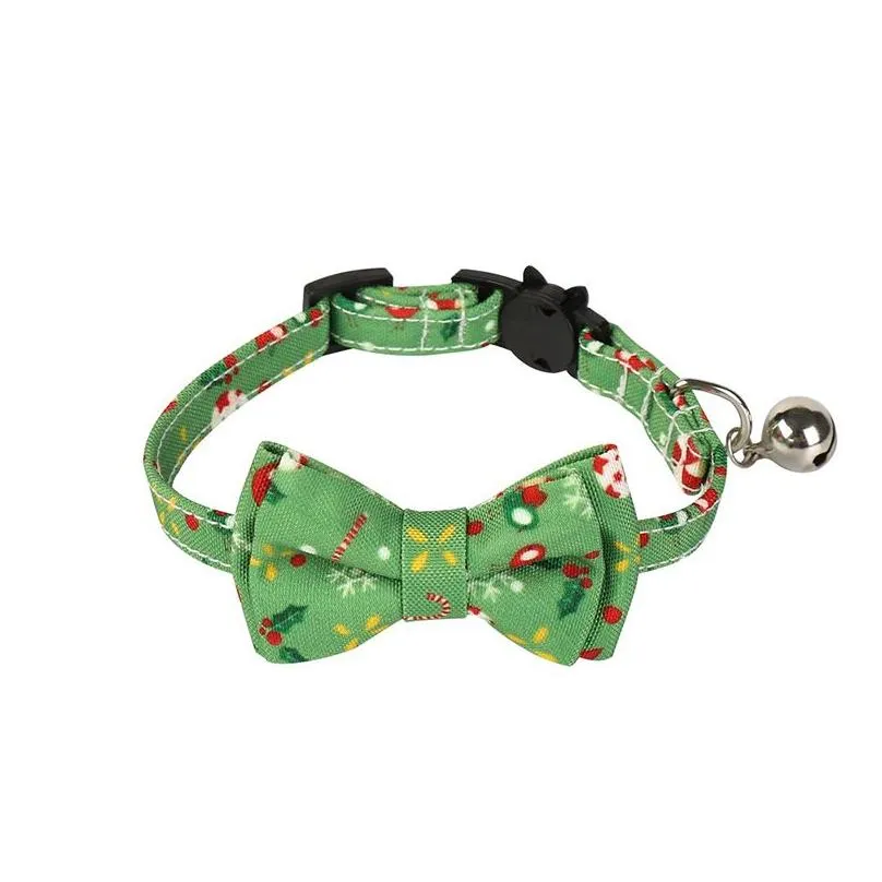 christmas cat collars adjustable cartoon print pet collar with bell party decoration supplies