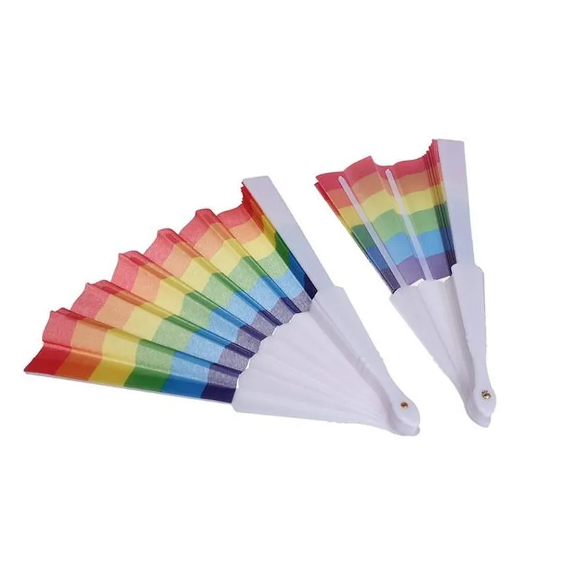 fashion folding rainbow fan plastic printing colorful crafts home festival decoration craft stage performance dance fans 43x23cm