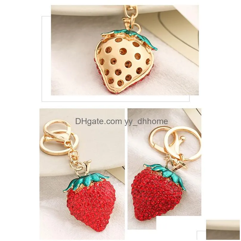 diamond strawberry keychains cartoon fruit keychain ladies bag decoration pendant fashion accessories key chain