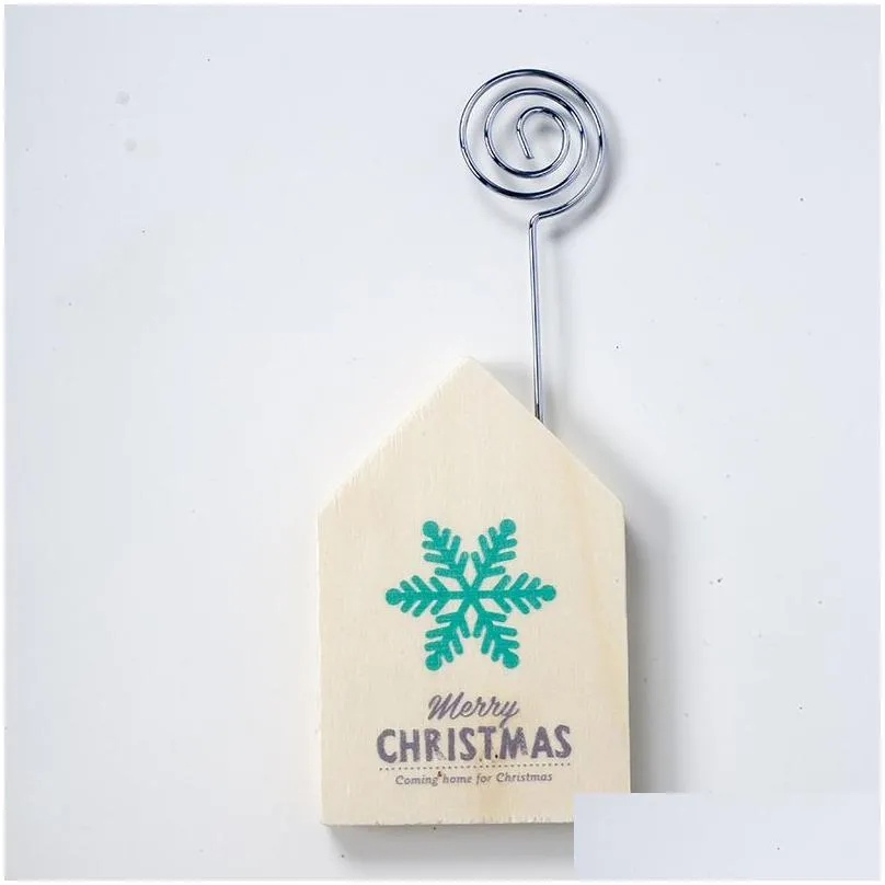 wooden christmas label holder house shape cartoon office desktop decoration memo clip party seat card holders