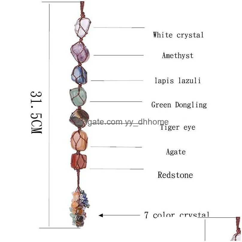 natural crystal stone pendant party favor 7 chakra stones tassel pendants yoga healing crafts car interior decoration accessories