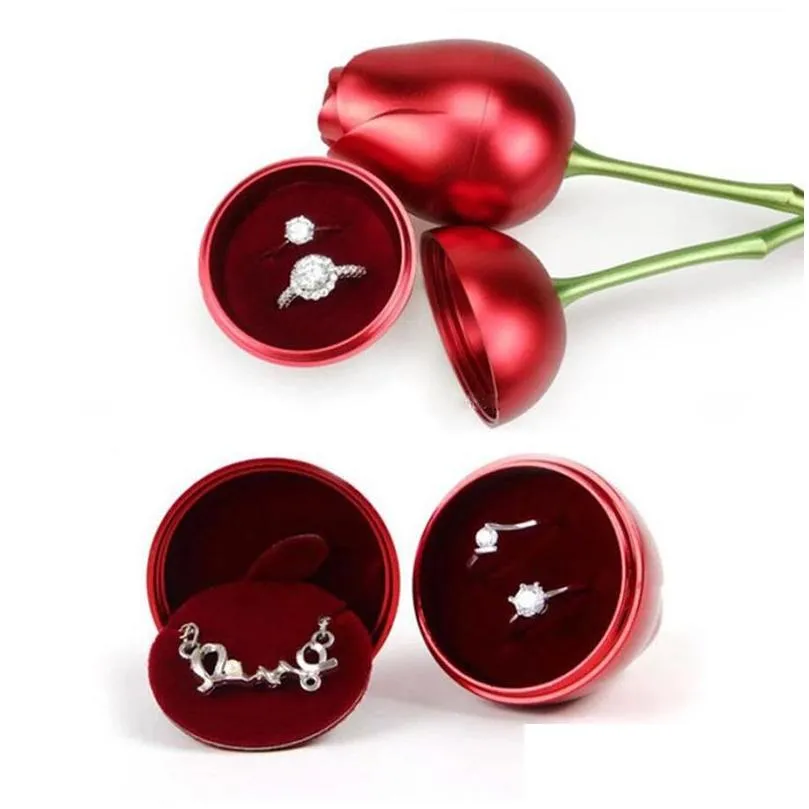 metal rose flower jewelry box favor with resin base gift boxes packaging birthday valentines day gifts home decoration ornaments