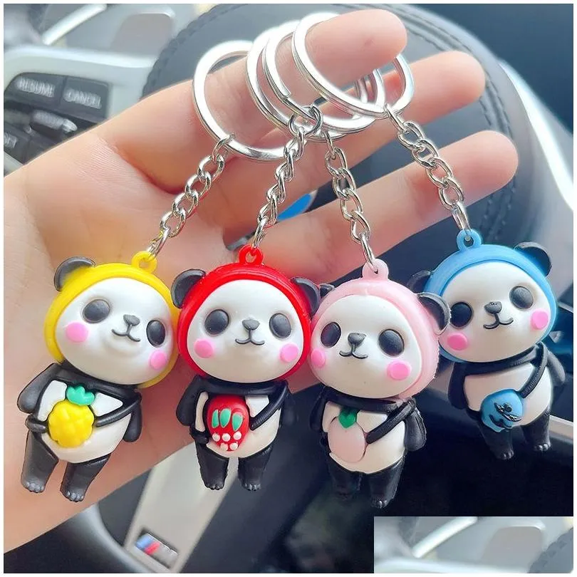 pvc panda keychain pendant cartoon keychain key chain luggage bag decorative keyring