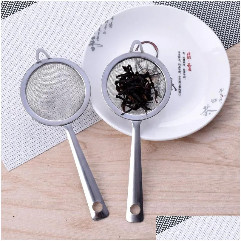 stainless steel tea strainer tool fine filter colander with handle fiour sieve household baking teas set accessories