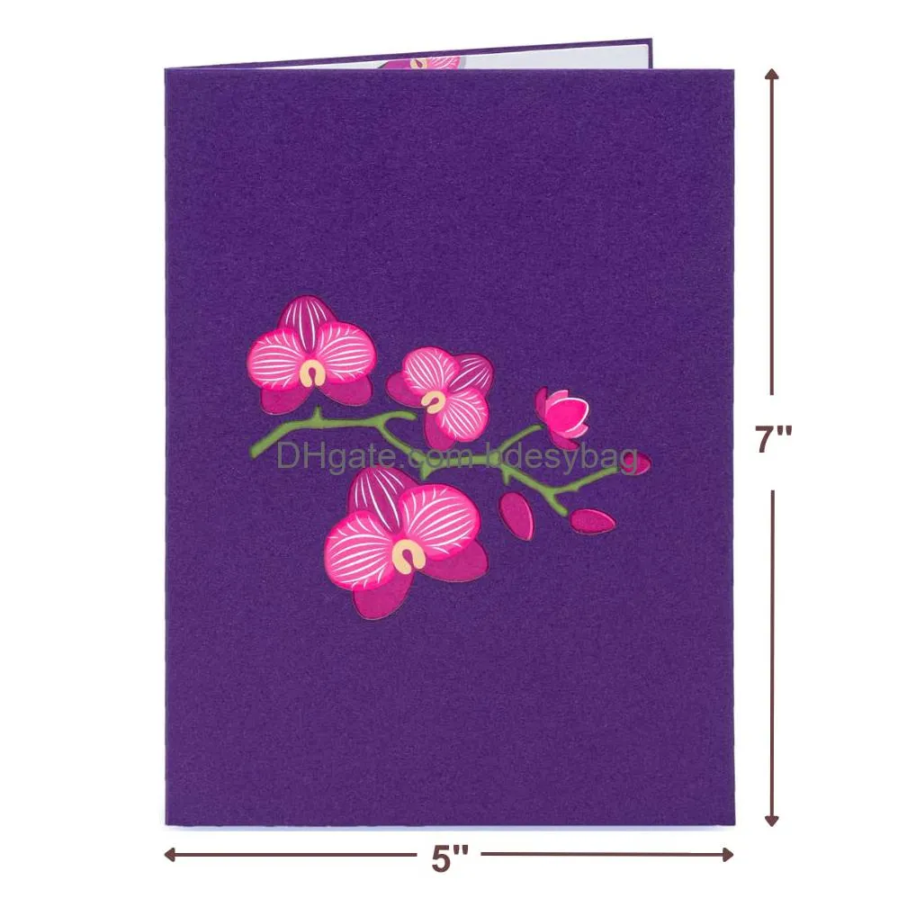 orchid 3d  up card for valentines mothers day all occasions 5 x 7 cover includes envelope and note tag