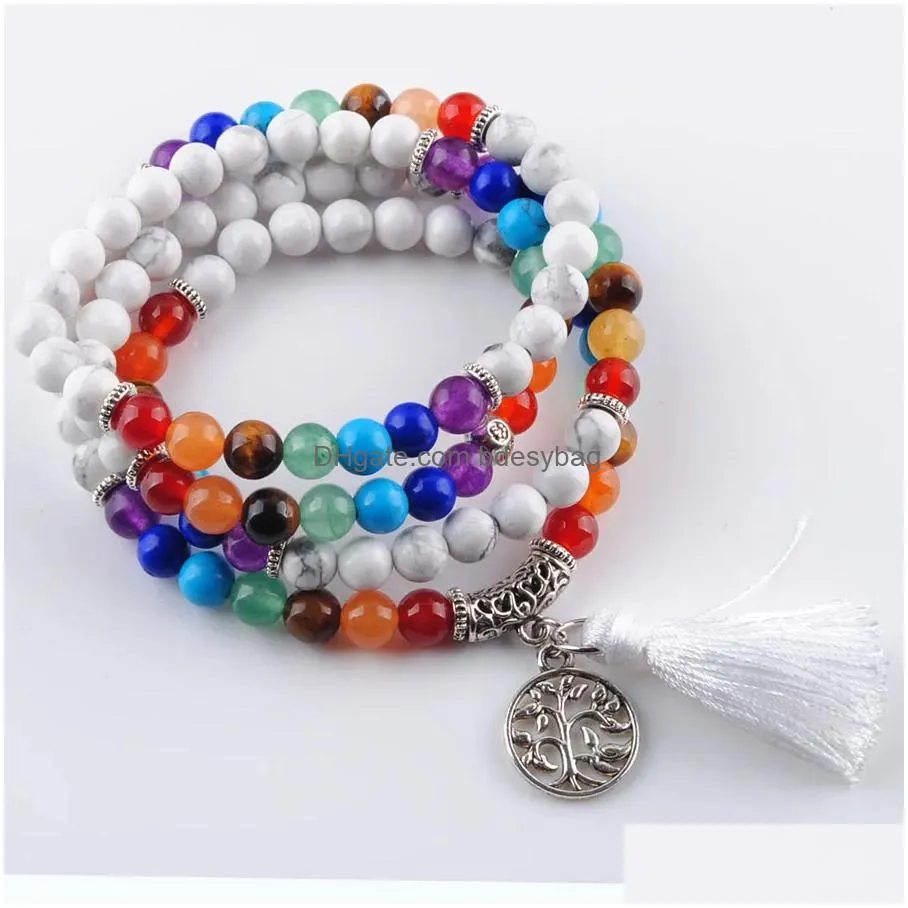 natural stone gem 6mm bracelets strands bangles meditation healing 7 chakra ladies wrapped reiki rosary 108 mala beads for women amulet